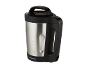 Edelstahl-Suppenmixer mit schwarzem Griff und Deckel, mit Füllstandsmarkierungen MAX-56oz und MIN-46oz.
