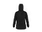 Schwarze Kapuzen-Steppjacke mit strukturierten Ärmeln, Rückansicht.
