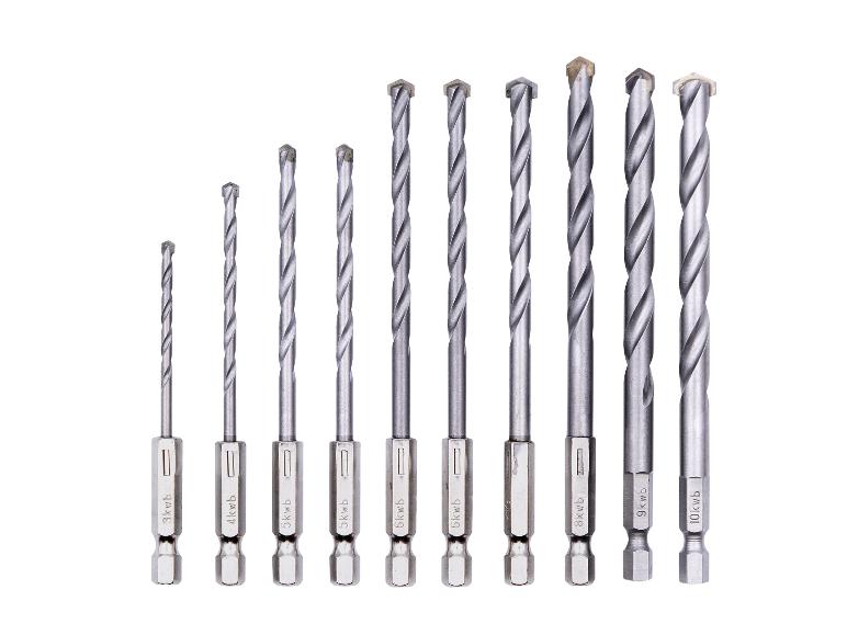 Set mit 10 Betonbohrern in verschiedenen Größen, von 3 mm bis 10 mm.