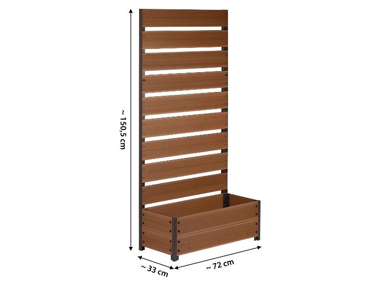 Holz-Pflanzkasten mit Rankgitter, ca. 150,5 cm hoch, 72 cm breit und 33 cm tief.