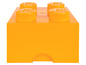 Eine orangefarbene Aufbewahrungsbox in Form eines LEGO-Steins.
