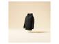 Schwarzer Hoodie schwebt vor beigem Hintergrund.