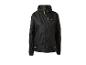 Schwarze, leichte Laufjacke mit Kapuze und reflektierenden Details.