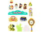 Bunte Papierausschnitte zum Thema Märchen mit Figuren und magischen Elementen.