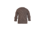 Brauner gerippter Langarmpullover mit Rundhalsausschnitt, Rückansicht.