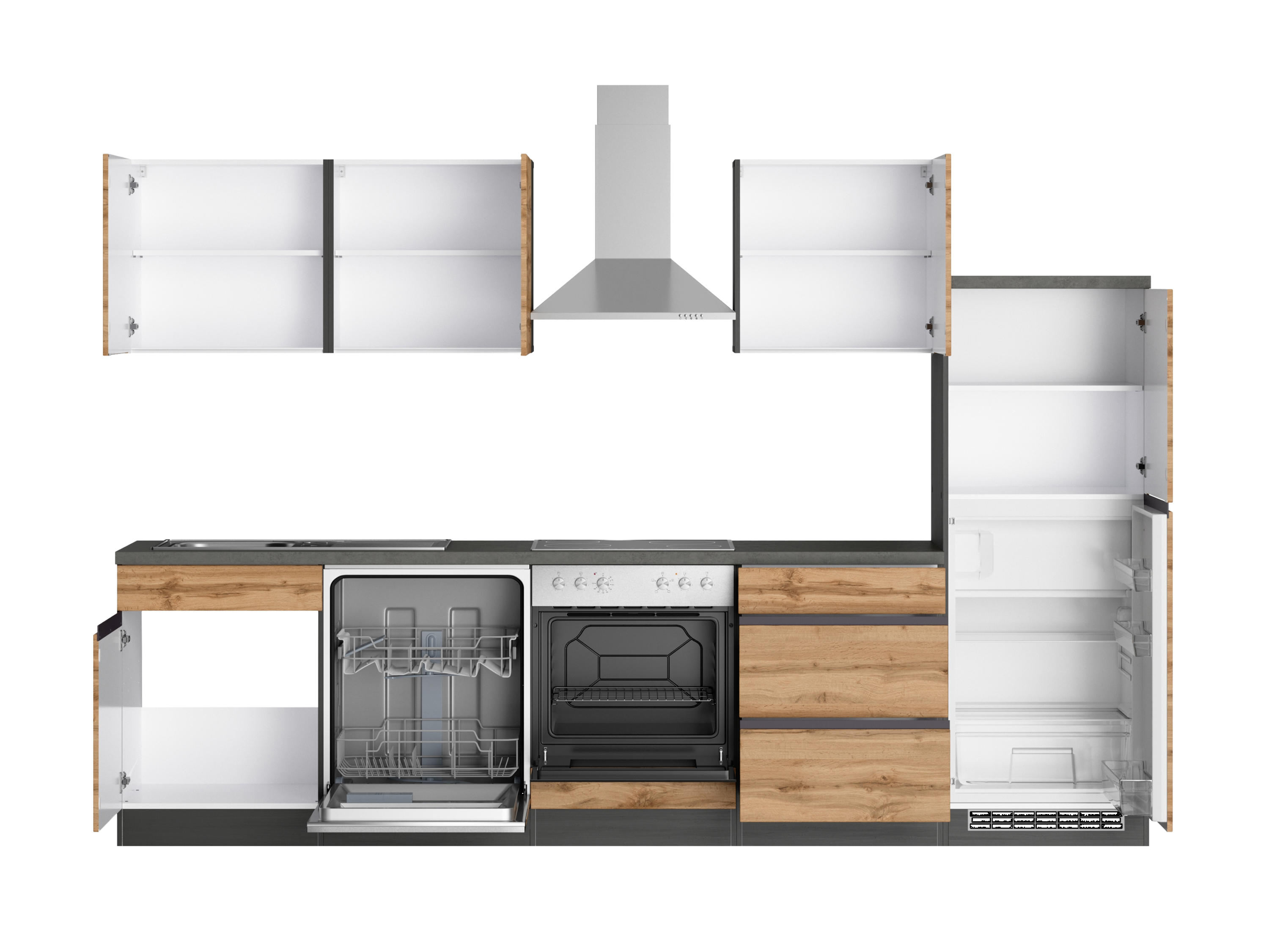 Thumbnail - HELD Berlin Küchenzeile (Breite 300 cm, grafit/ wotaneiche)