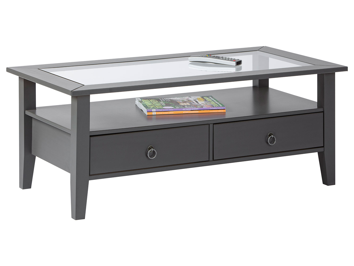 Thumbnail - Inter Link Couchtisch mit Sicherheitsglas und Schubladen (Grau, 115 x 60 x 45 cm)