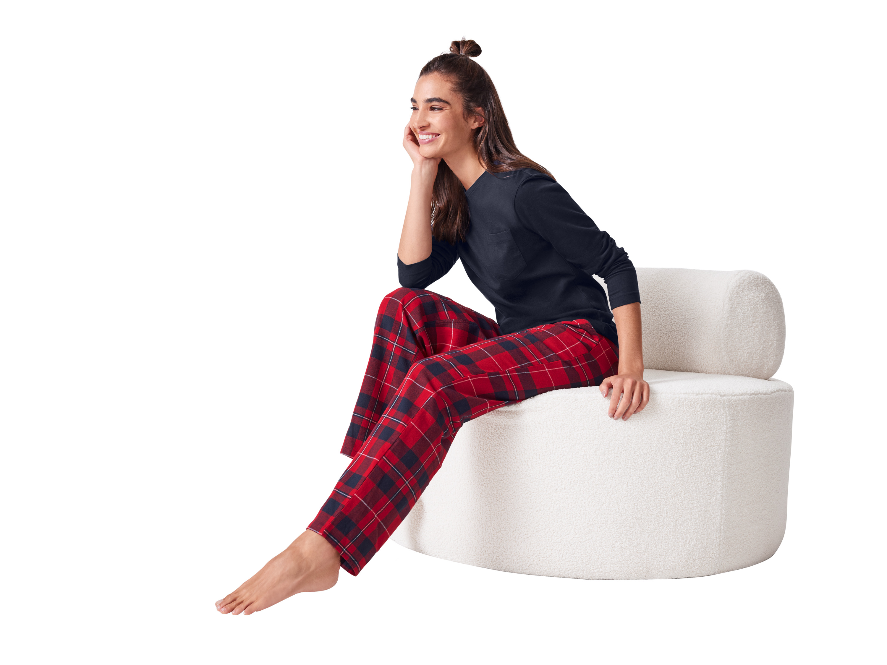 Thumbnail - esmara® Damen Pyjama mit Hose aus Flanell (navy/red, S(36/38))
