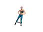 Frau in Sport-BH und Leggings mit Crivit Widerstandsband