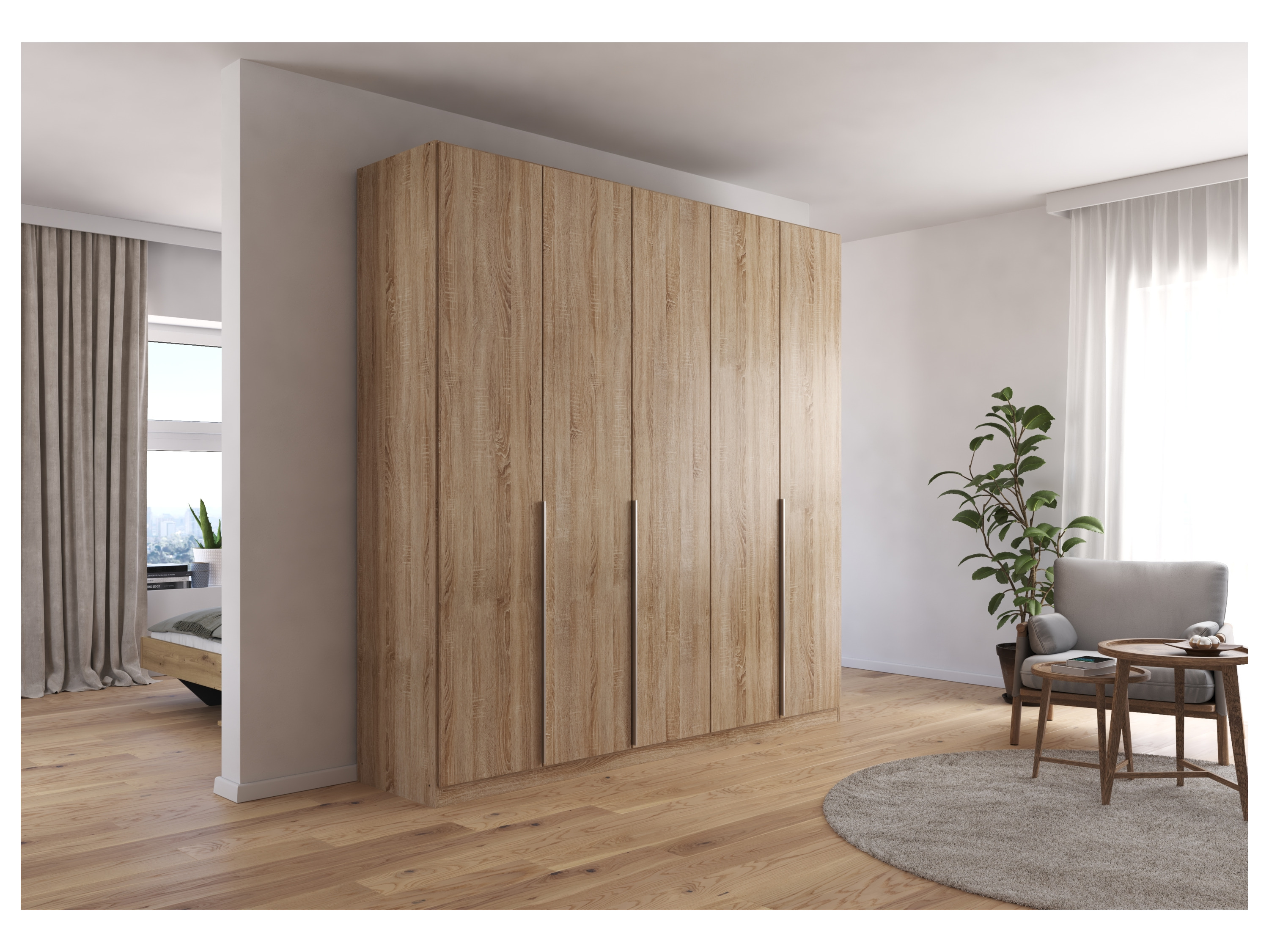 RAUCH ORANGE Drehtürenschrank Alabama (Classic-Zubehör, Eiche Sonoma, Griffe Alufarben, 226 x 229 cm) – Bild 2 von 4