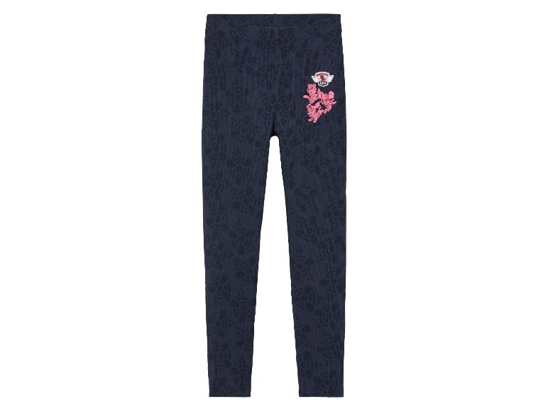 Dunkelblaue Leggings mit Blumenmuster und Paw Patrol Logo.