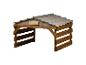 Holz-Tierunterstand mit grauem Dach und leerem Schild.