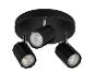 Schwarze Deckenleuchte mit drei verstellbaren LED-Spots.