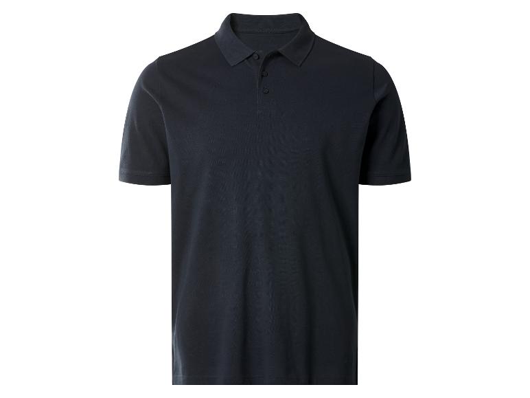 Dunkelblaues Herren-Poloshirt mit kurzen Ärmeln und Knopfleiste.
