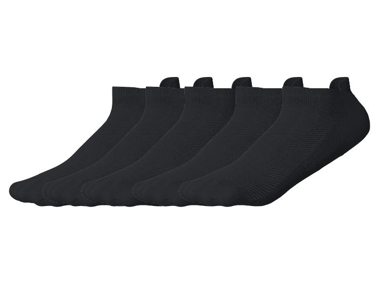 Sechs Paar schwarze, niedrige Socken auf weißem Hintergrund.