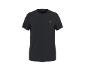 Schwarzes kurzärmeliges Sport-T-Shirt mit kleinem Logo auf der Brust.