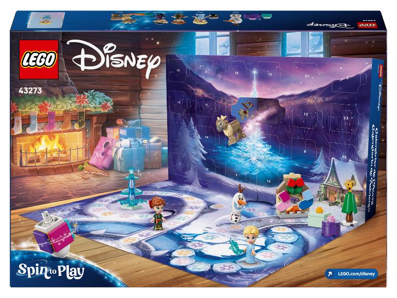 LEGO Disney Frozen Adventskalenderbox mit Brettspiel und Figuren.