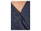 Detail eines dunkelblauen Wickelkleids aus strukturiertem Stoff.