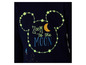 Ein dunkelblaues Shirt mit einer Mickey-Mouse-Silhouette aus Sternen und dem Schriftzug 'Zoom to the moon'.