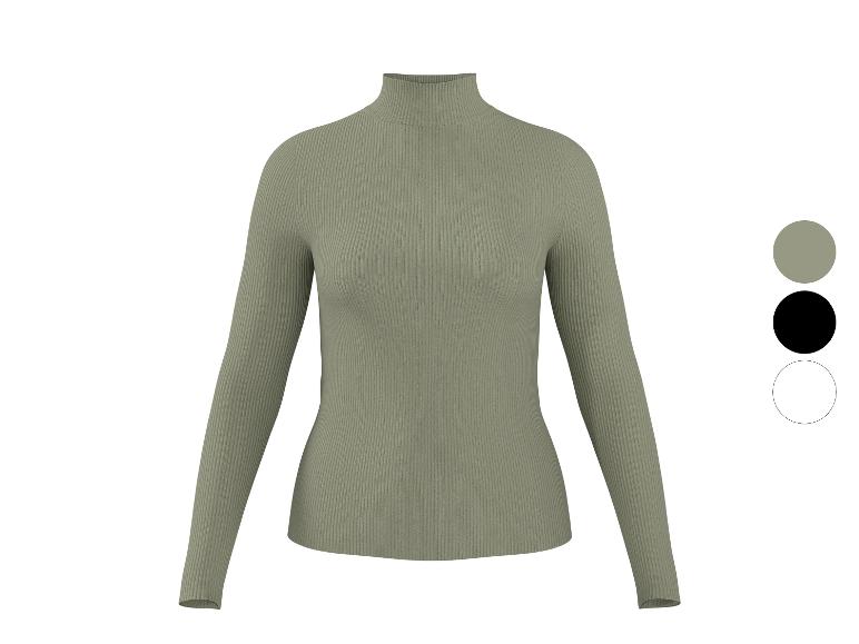 Damen Rippstrick-Rollkragenpullover in Khakigrün, mit schwarzen und weißen Farboptionen.