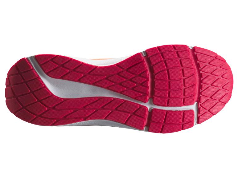 Sportschuhsohle mit rotem Profil und weißen Details.