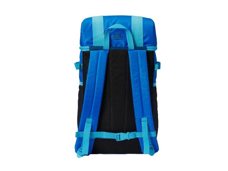Blauer 20L Rucksack, Rückansicht.