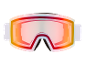 Skibrille mit leuchtend orange-roter verspiegelter Scheibe und weißem Band.