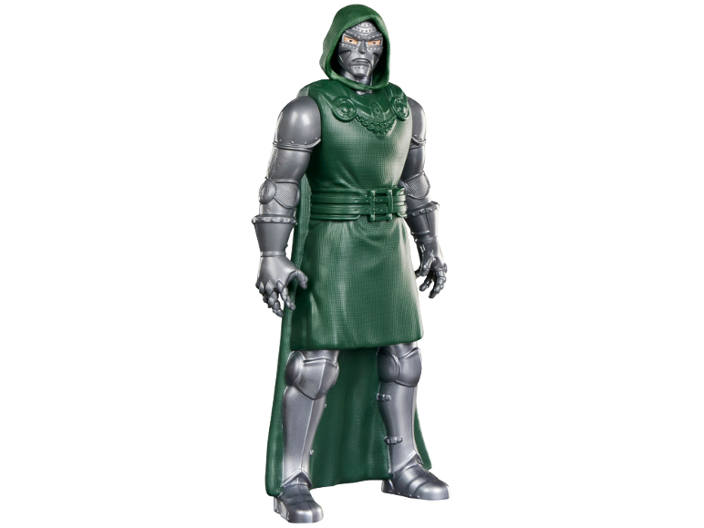 Spielzeugfigur von Doctor Doom in grünem Umhang und silberner Rüstung