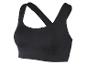 Ein schwarzer Sport-BH mit gekreuzten Trägern.