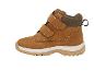 Braune Kinderstiefel mit Klettverschluss und Fellfutter.