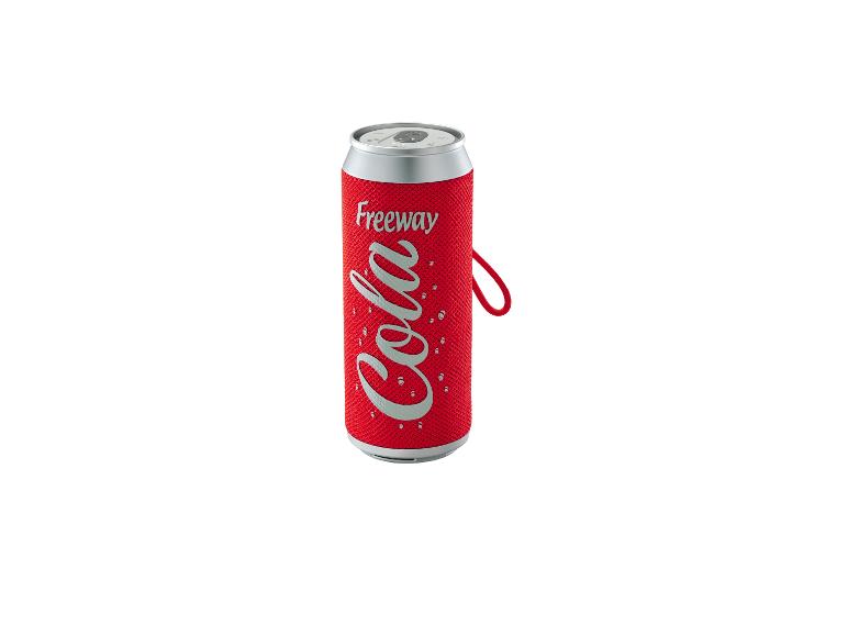 Roter tragbarer Lautsprecher in Form einer Getränkedose mit der Aufschrift „Cola“.