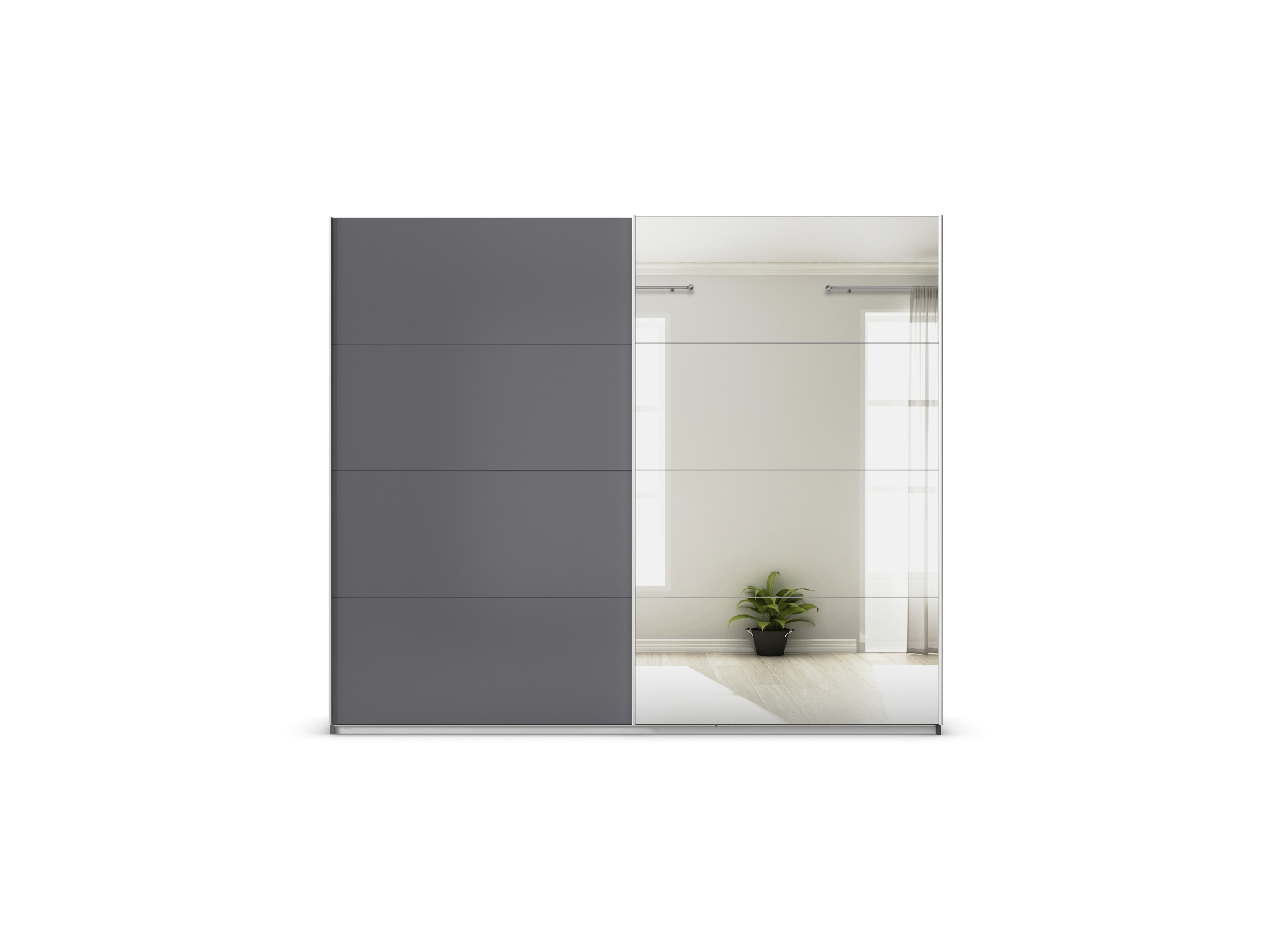 RAUCH ORANGE Quadra Schwebetürenschrank mit Spiegelelementen (Premium-Zubehör, Korpus: Graumetallic, 271 x 230 cm) – Bild 3 von 4