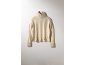 Beiger Strickpullover mit Stehkragen und Rippbündchen