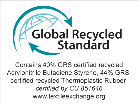 Global Recycled Standard: 40% recyceltes ABS, 44% recycelter thermoplastischer Gummi, zertifiziert CU 851646.