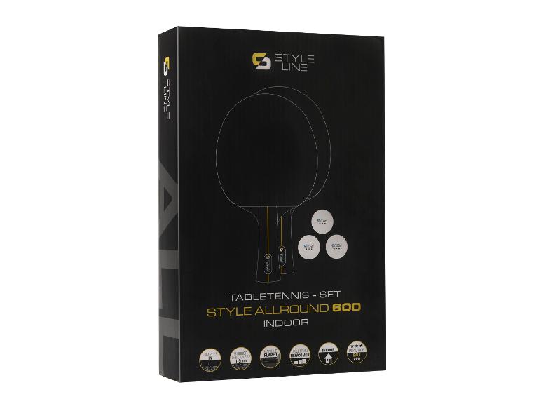 Tischtennis-Set Style Allround 600 für den Innenbereich mit Schlägern und Bällen.