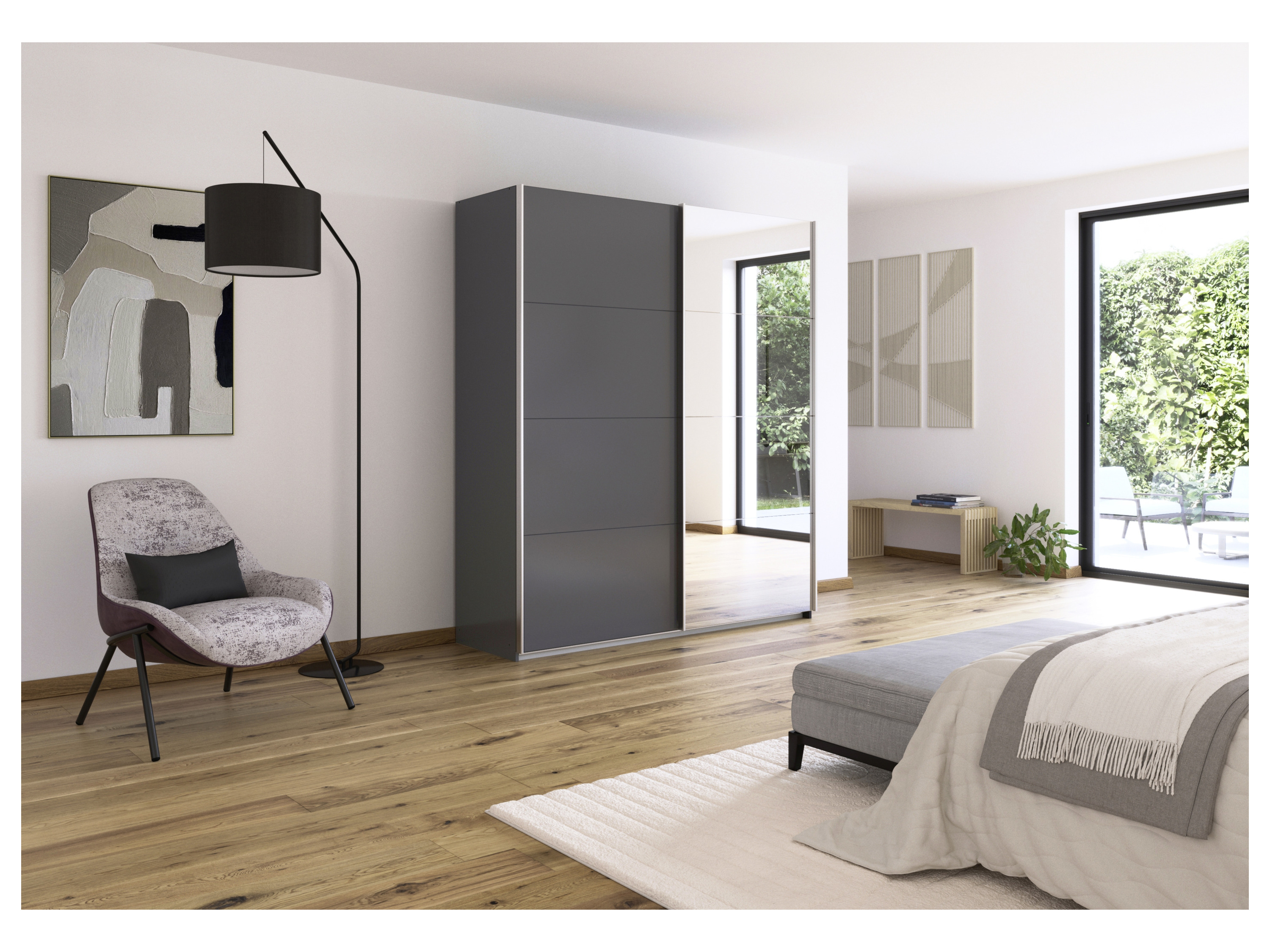 RAUCH ORANGE Quadra Schwebetürenschrank mit Spiegelelementen (Classic-Zubehör, Korpus: Graumetallic, 181 x 210 cm) – Bild 2 von 4