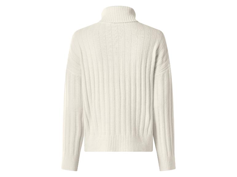 Damen-Rollkragenpullover aus geripptem Kaschmir in Off-White, Rückansicht.