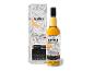 Whiskyflasche und Verpackung mit kartenähnlichem Design und Text.
