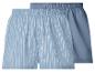 Zwei blaue Boxershorts, eine gestreift und eine unifarben.