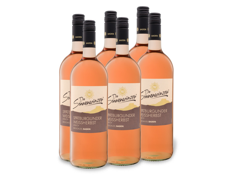 6 x 1,0-l-Flasche Weinpaket Breisgauer Spätburgunder Weißherbst QbA lieblich, Literflasche, Roséwein