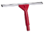 Ein roter Fensterwischer mit Aluminiumleiste.