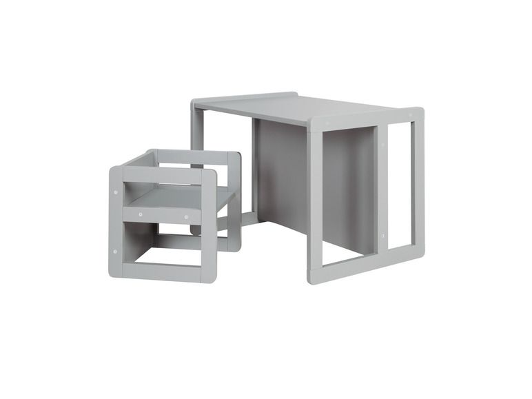 Grauer Holz-Kinderschreibtisch mit Stuhl