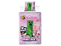 Rosa Kinderbettwäsche mit Motiven aus einem bekannten Pixel-Videospiel.
