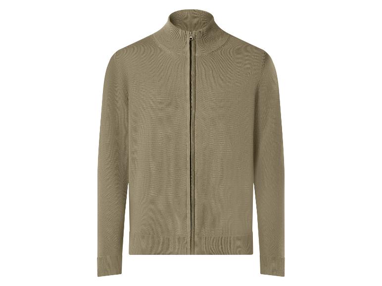 Herren-Strickjacke in Khaki mit durchgehendem Reißverschluss und Stehkragen