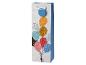 Weiße Geschenktüte mit bunten Ballons und Glitzerdetails, mit weißem Bandgriff.
