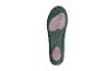 Grüne orthopädische Einlegesohle mit rosa Dämpfungszonen.
