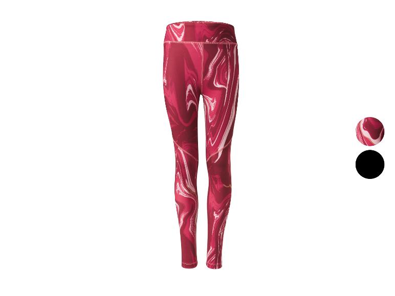 Rote Sportleggings mit weißem Marmormuster und zwei Farbmustern.
