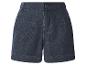 Dunkle Jeans-Shorts für Damen mit hoher Taille und Taschen.