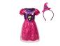 Lila-rosa Halloween-Kleid für Kinder mit Hundeaufdruck und passendem Hexenhut.