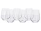 Set aus sechs transparenten, stiellosen Gläsern mit einzigartiger Form.